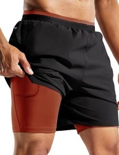 Men's 2 in 1 Gym Workout Shorts 5 inch Quick Dry Running Shorts with Liner Ba...