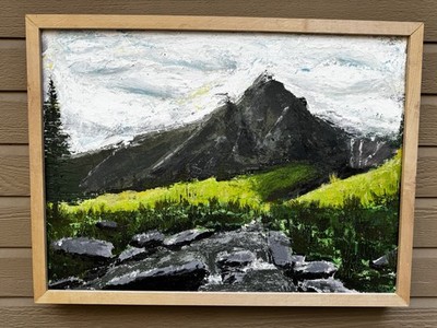 Sawtooth Mountains Sun Valley Idaho Oil Painting Custom Wood Frame 25x19