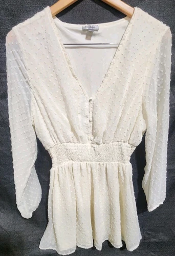 OFF WHITE Mini Abito Justify Off Bianco Panna Vita Cinca Taglia L Pizzo Primaverile Leggero