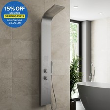 Thermostatic Shower Panel Column Tower Body Jets Twin Head Bathroom Silver