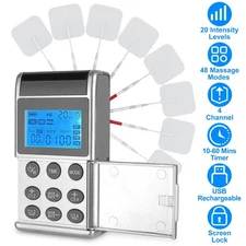 Rechargeable Tens Unit Muscle Stimulator 48 Modes 4 Channel Massager with 8 Pads