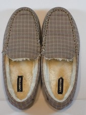 Lands' End Plaid Moccasin Slippers Faux Fur Lined Brown Unisex Size 10