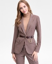 Anne Klein Belted Houndstooth-Print Blazer Brown Size 14 2962 MISSING BELT