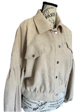 Beige Collared Button Short Jacket with Pockets Long Sleeve Women's Regular