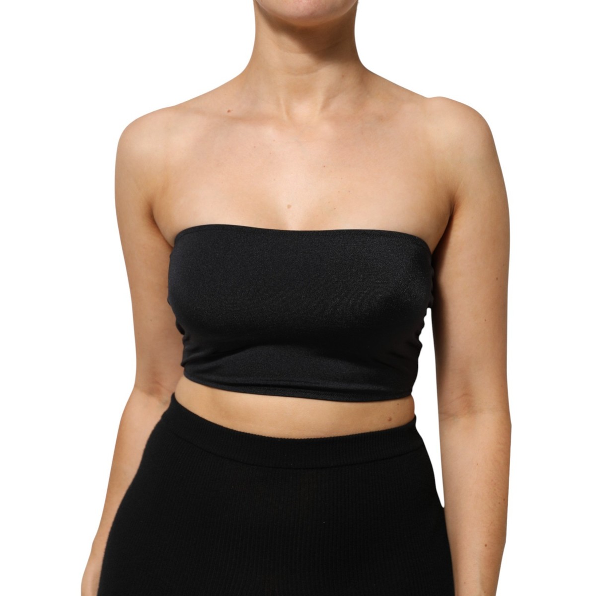 ドルガバ　スパンコールチューブトップ DOLCE & GABBANA Top Black Nylon Blend Bandeau Strapless Tube IT40