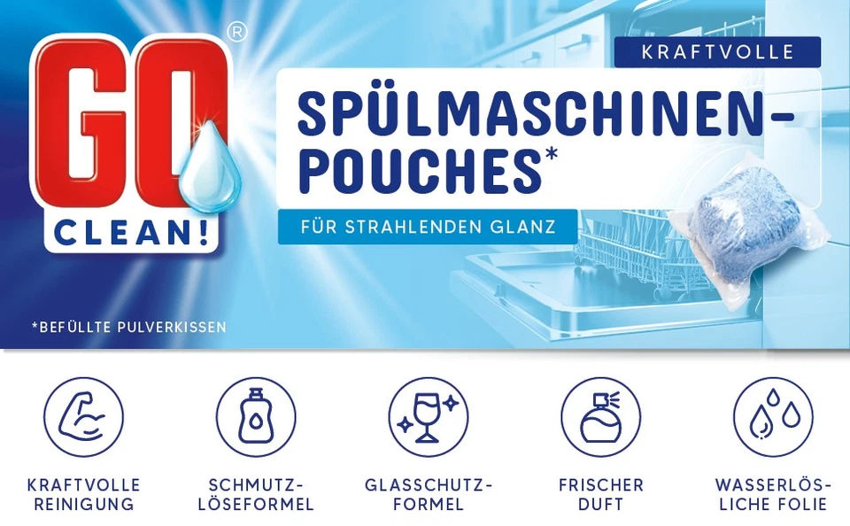 10 kg ca. 555 St. GO clean! 12-in-1 Spülmaschinentabs-Pouches 18g in wsl. Folie - Bild 3 von 4