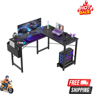 NEW L Shaped Desk Computer Corner Gaming PC Table CPU Stand 50-Inch Black DeskPC