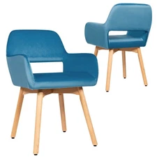 Set of 2 Modern Accent Armchairs Velvet Fabric Leisure Chairs Club Guest Blue
