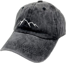 Men'S Embroidered Mountain Explore Baseball Cap Outdoor Distressed Dad Hat Black