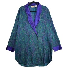 VTG Victoria's Secret Satin Pajama Robe Teal Purple Satin Paisley Lounge Sleep