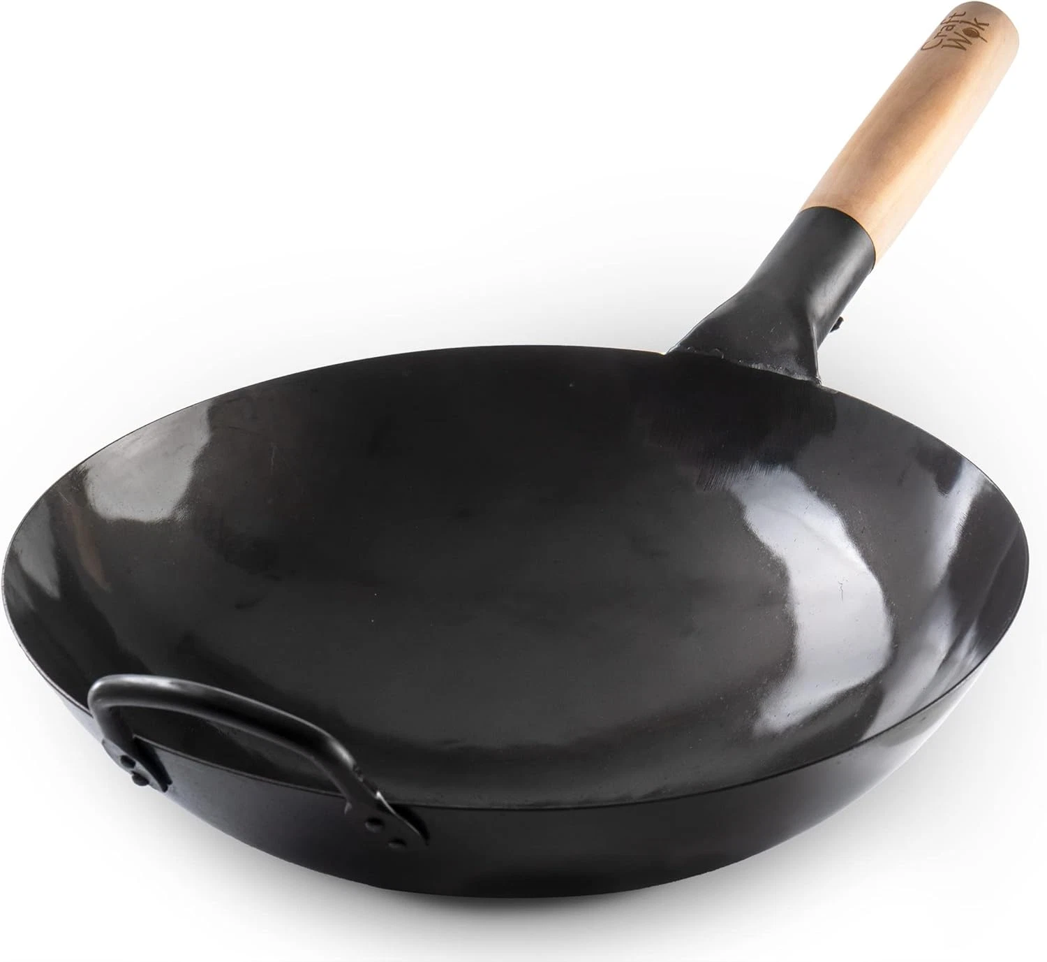 Black13 Pre-Seasoned Hand Hammered Carbon Steel Pow Wok with Wooden and Steel He