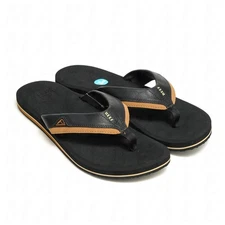 REEF Cushion Dawn Sandals - Men's Sz 12 - Black Leather Beach Flip Flops CI6557