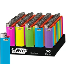 50 BIC Classic Full Size Disposable Lighters With Tray Assorted Colors Wholesale