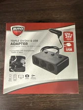 12V/24V 3 Sockets 2 USB Car Charger Adapter DC Outlet Cigarette Lighter Splitter