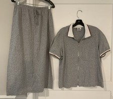 Steven Ross Naturally L Short Sleeve Zip Top  Maxi Skirt Set Gray Vintage