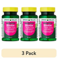 (3 pack) Spring Valley Extra Strength Biotin Plus Keratin Dietary Supplement