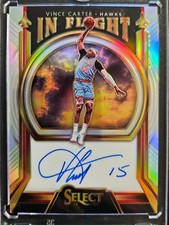 VINCE CARTER 2019 SELECT SILVER IN FLIGHT AUTO 15/149 JERSEY # MATCH AUTOGRAPH 