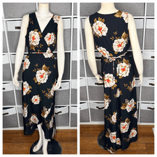Leith True Wrap V-Neck Floral Flowy Maxi Sleeveless Dress Size Large