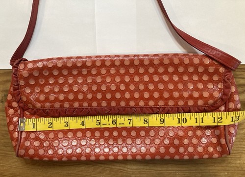 Arcadia Handbag Red Pink Polka Dot Luxury Italian Emboss Leather Shoulder Bag - Picture 14 of 17