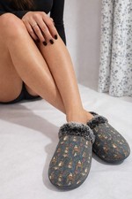 Women s Cozy Dog Print Slippers Faux Fur Lined House Shoes Soft Indoor Comfort