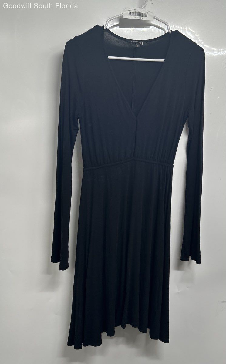 Express Womens Black Long Sleeve Knee Length Fit & Flare Dress Size Small
