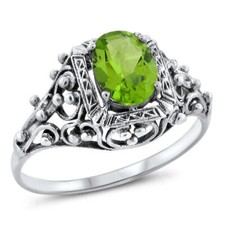 GENUINE 1.5 Ct PERIDOT 925 STERLING SILVER ANTIQUE STYLE FILIGREE RING   555X