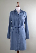 ELIE TAHARI NWT $298 Gabriella Bow Belted Linen Blue Bell Shirt Dress Size 10