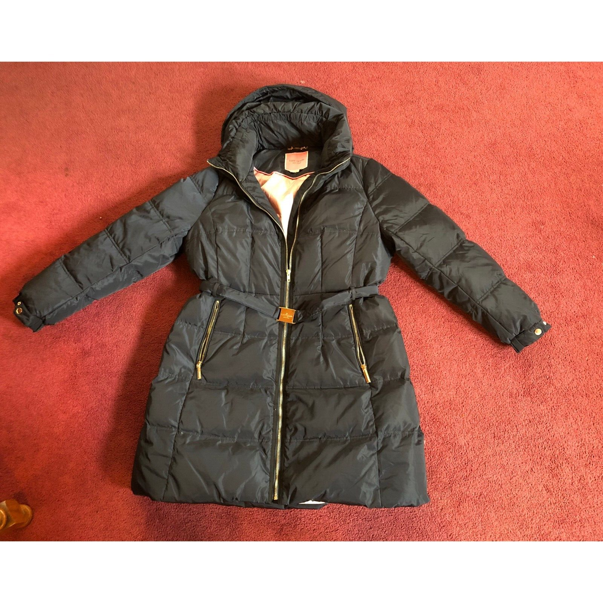 可愛いネイビー！Kate Spade★Funnel neck puffer コート★S kate spade belted funnel neck puffer down coat navy blue XL