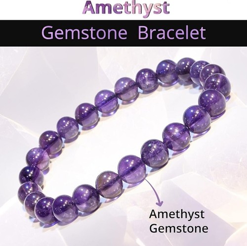Natural Amethyst Bracelet 8mm Beads Stretchable Gemstone With Certificate - Picture 5 of 6