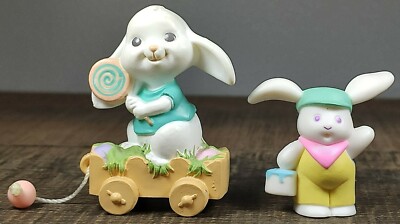 Hallmark Merry Miniatures Easter 1988- Bunny On Cart And Painter Bunny