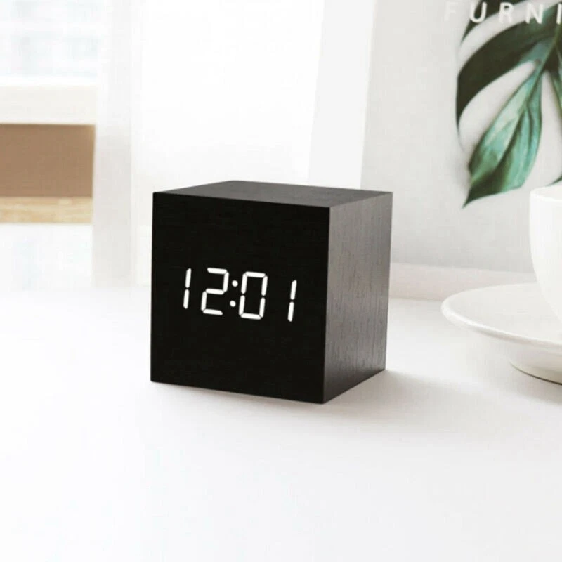 Digital Control Table Clocks Wooden Electronic Voice Alarm Clock LED Temperature - Image 4 of 4