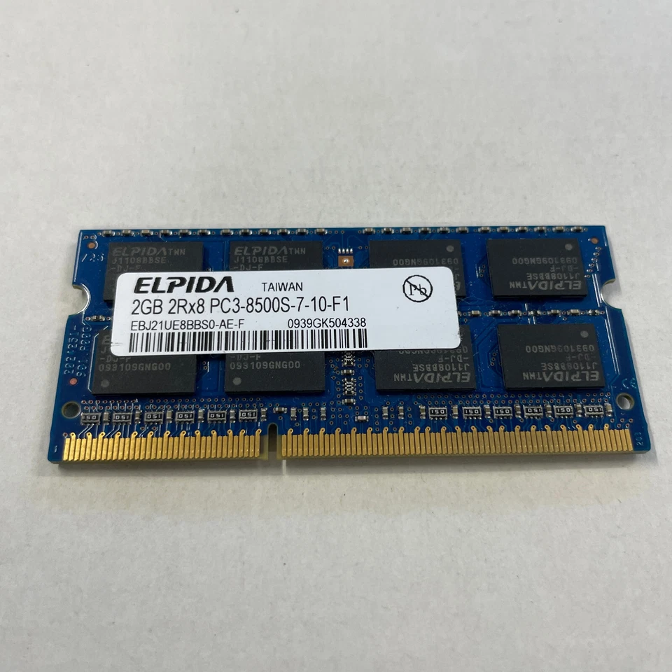 Elpida 2GB DDR3 RAM PC3-8500 1066MHz non-ECC Unbuffered SODIMM EBJ21UE8BBS0-AE-F - Image 2 of 3