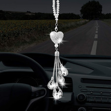 Bling Heart Diamond Car Accessories, Crystal Car Rear View Mirror Charms Car Dec