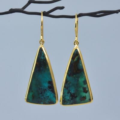 Ohrringe 18K Gold Vermeil Sterlingsilber Edelstein Silica Chrysokoll