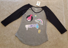 NWT Troll Doll Womens Shirt Medium V Neck Black & Gray DreamWorks M