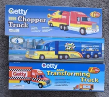 NIB MINT NEW 1997 1999 2000 GETTY GAS PROMO TANKER TRUCKS HAULER CHOPPER TOY