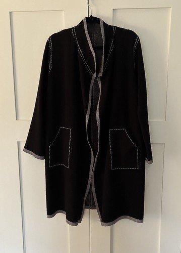Patrizia Luca Milano Black w Gray Long Knit Sweater Cardigan W/ Pockets Size M/L