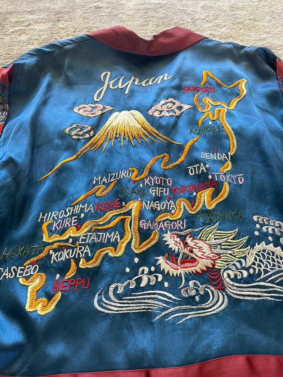 Vtg Japanese Souvenir Satin Rayon Embroidered Shirt Jacket
