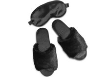 Women Faux Fur Slippers  Sleep Mask INC International Concepts Black S 5-6 FU66