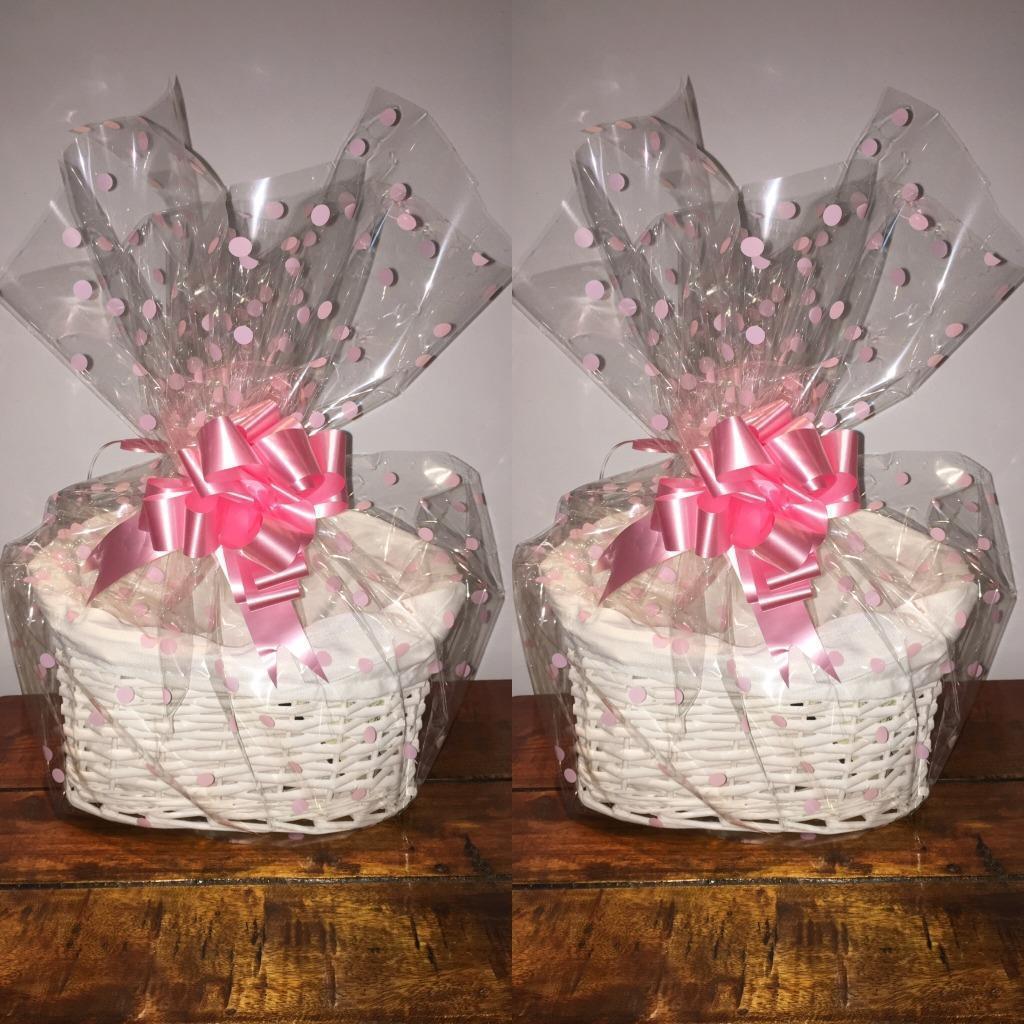 Set 2 small make your own hamper kit white rect /oval basket cellophane bow  gift | eBay, image size:1024x1024