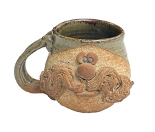 Vintage Funny Ugly Face Mustache Pottery Mug