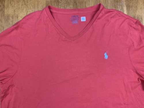 Polo Ralph Lauren Custom Slim Fit Damen XL rot V-Ausschnitt T-Shirt hellblau Pony - Bild 2 von 7