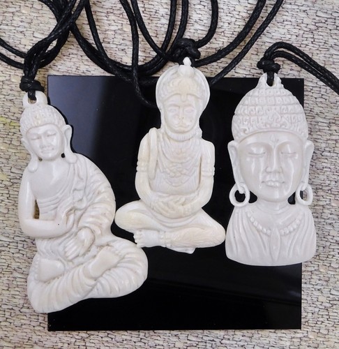 3 Asian Buddha Pendants Necklace Sacred Amulets Hand Carved Meditation 60% Off - Picture 2 of 3
