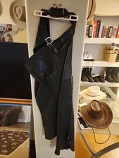 SPIDERS DEN BLACK LEATHER MEN'S RIDING BRAIDED CHAPS..SIZE "26-30" USA