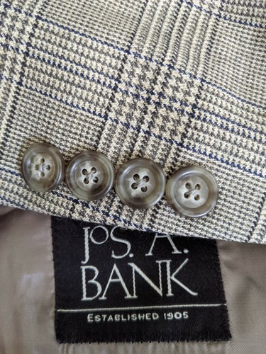 Jos A Bank 46L Blue Brown Tooth Check Textured Wool Jacket Blazer Sport Coat