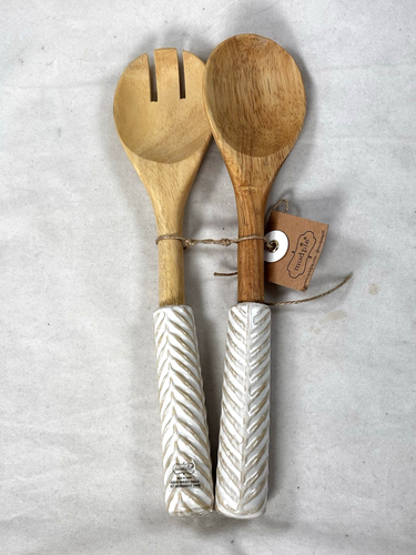 New with tags Mud Pie Ceramic Handle Wooden Salad Servers