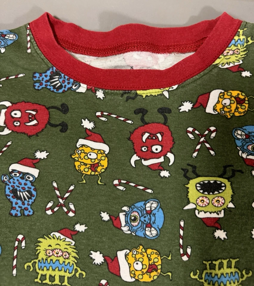 Pijama para dormir de algodón verde The Children's Place Christmas Monsters talla 8 Foto 4 de 4