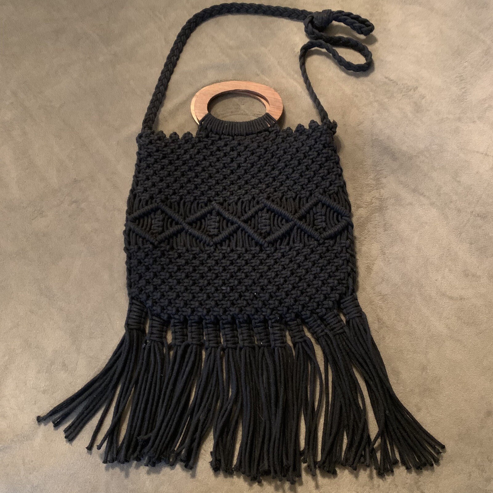 DANIELLE NICOLE Black Macrame Crochet Woven Wood … - image 2