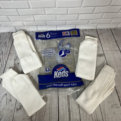 Vintage 80's Keds Over the Calf White Tube Socks 4 pair left in pack age spots