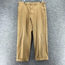 Lands' End Dress Pants Men 34 Beige Mid Rise Pleated Cuffed Traditional Fit